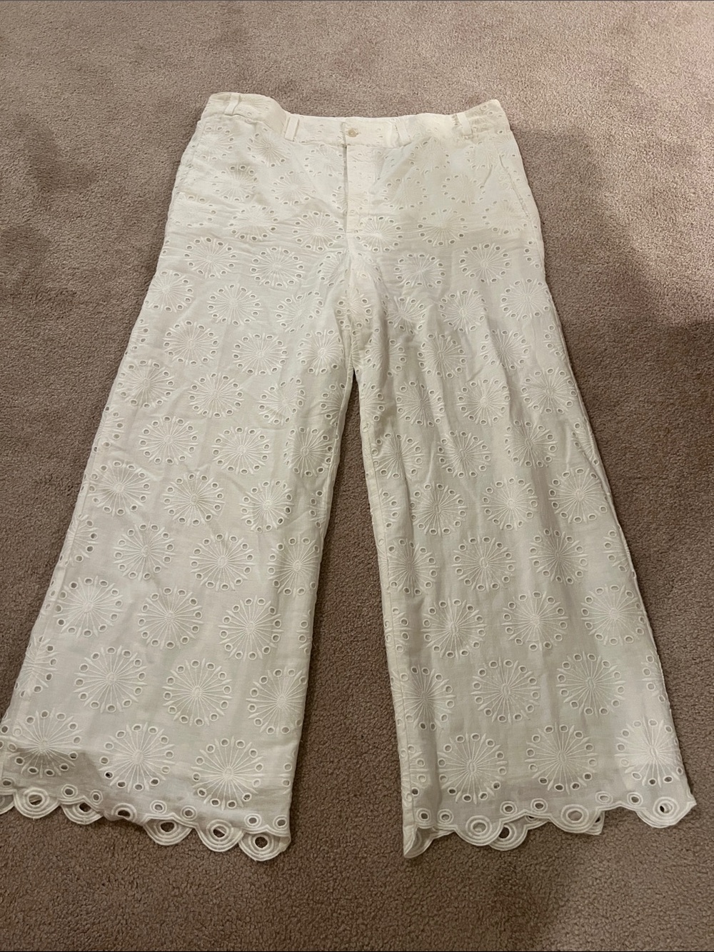 Sundance White Eyelet Straight-Leg Pants, 18 (altered)